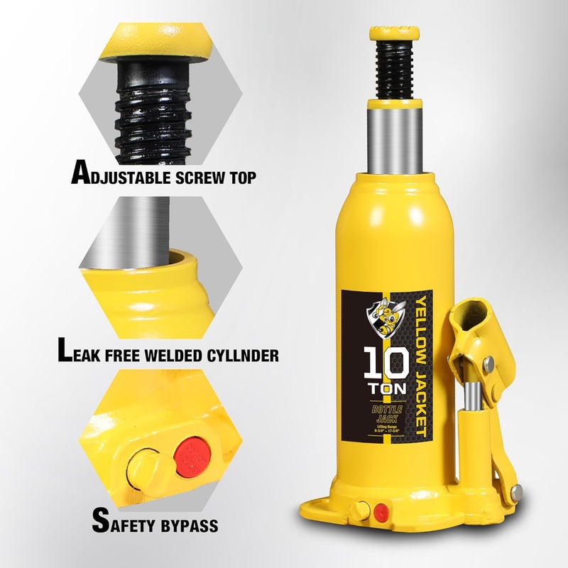 Yellow Jacket جاك زجاجة ملحوم متعدد الاتجاهات بقدرة 10 أطنان (20,000 رطل) ، جاكات زجاجة أفقية للاستخدام مع السيارات والشاحنات والمركبات الترفيهية وإصلاح السيارات ، جاك زجاجة هيدروليكي ، أصفر - Image 4